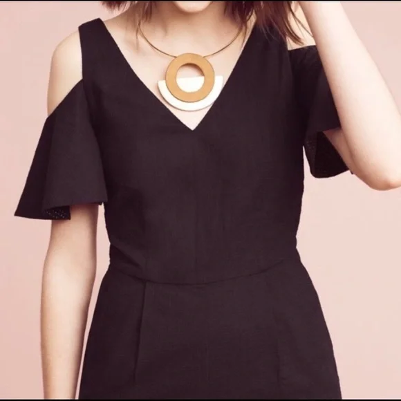 Anthropologie Elevenses Black Cold Shoulder Romper - Picture 4 of 8